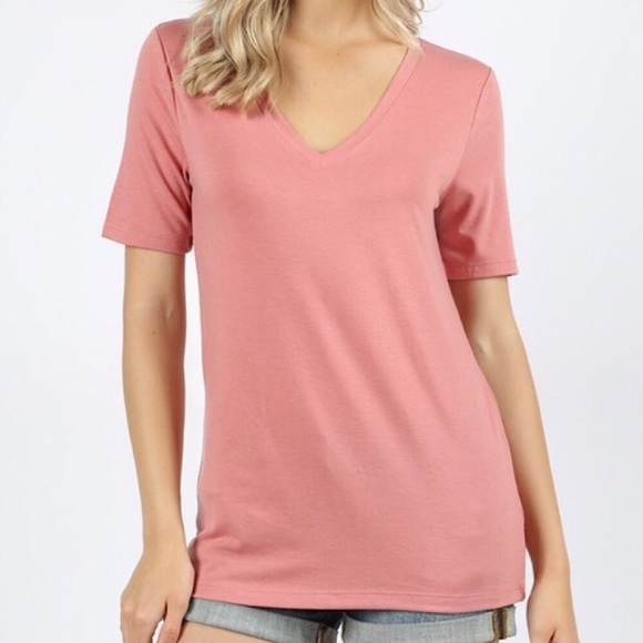 Boutique Vneck Zenana Dusty Rose Tee 